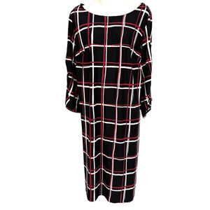 Studio One New York Womens Plaid Jersey Knit Stretch Dress Black Red sz 1X